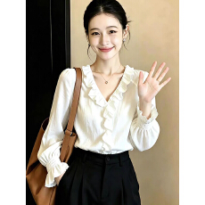 批发已出货 高品质法式浪漫<b class='q'>衬衫</b>女秋季新款荷叶边设计感宽松<b class='q'>百搭</b>上衣