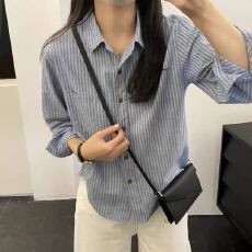 批发已出货 高品质韩系复古宽松洋气<b class='q'>百搭</b>条纹<b class='q'>衬衫</b>长袖女新款<b class='q'>衬衫</b>女