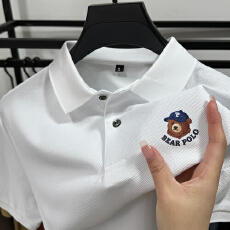 批发【新款上市】夏季潮流商务休闲翻领男士刺绣POLO小熊上衣T恤<b class='q'>短袖</b>