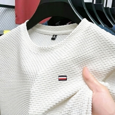 批发高端冰丝短袖圆领T恤夏季纯色<b class='q'>休闲</b>薄款<b class='q'>商务</b>上衣