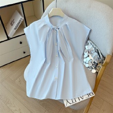 批发正肩短袖蝴蝶领结衬衫2026新款女装<b class='q'>夏</b>宽松显瘦遮肚气质独特上衣