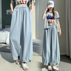 批发2026夏季多巴胺花朵阔腿灯笼裤女春夏小个子窄版直筒九分花苞裤子