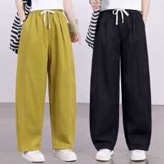 批发夏季新款弯刀裤子女薄款宽松<b class='q'>妈妈装</b>休闲裤纯色高腰显瘦哈伦直筒裤