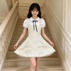 批发多巴胺法式千金拼接两件蝴蝶结波点连衣裙2025夏季新款甜美公主女