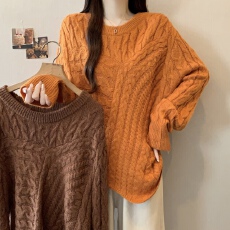 批发超显白复古南瓜橘毛衣秋冬女2025新款韩系慵懒宽松中长款针织上衣