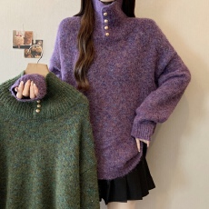 批发软糯高领套头毛衣2025新款冬季穿搭翻领复古加厚针织衫上衣女装秋