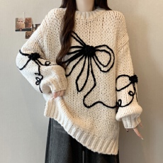 批发韩版温柔风蝴蝶结针织衫女2025秋冬新款宽松显瘦百搭长袖毛衣上衣