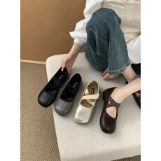 批发复古圆头小众交叉带芭蕾浅口单鞋女2025秋新款法式玛丽珍鞋
