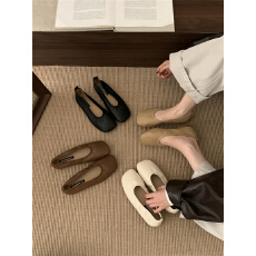 批发仙女风芭蕾舞鞋简约百搭软皮软底奶奶鞋方头褶皱晚晚风单鞋豆豆鞋