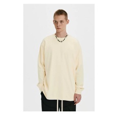 批发杏色 240克抖音直播 纯棉河北光板长袖束口螺纹袖口可外穿潮T恤