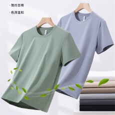 批发防蚊薄荷7A抗菌纯色锦棉吸湿速干百搭休闲宽松男款T恤碰碰香 