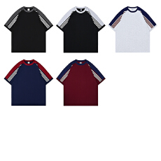 批发（280克100%棉潮牌双纱）潮牌重磅落肩杠条拼色短袖<b class='q'>T</b><b class='q'>恤</b>