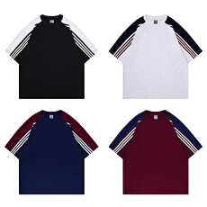 批发（280克100%棉潮牌双纱）潮牌重磅落肩杠条拼色短袖<b class='q'>T</b><b class='q'>恤</b>