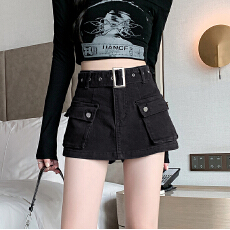 批发网红同款2026夏季<b class='q'>新款</b>复古美式大口袋腰带裙摆裤裙三分牛仔短裤潮