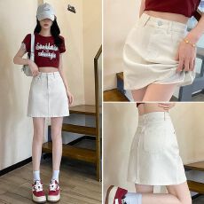 批发白色高腰a字百搭显瘦牛仔半身裙女2026新款夏季小个子包臀短裙子