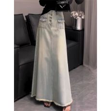 批发复古流苏做旧牛仔半身裙女秋<b class='q'>冬</b>新款小众设计感高腰显瘦a字长裙子