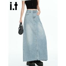 批发浅蓝色<b class='q'>百搭</b>日系牛仔半身裙女美式潮流<b class='q'>百搭</b>秋季新款显瘦小个子长裙