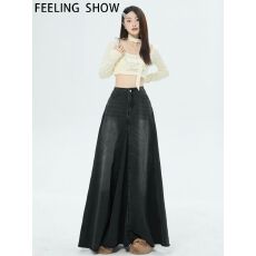 批发设计感显瘦<b class='q'>百搭</b>大摆A字半身裙女2025年秋季新款毛边复古牛仔裙子