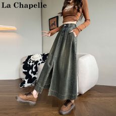 批发高腰牛仔半身裙女<b class='q'>冬</b>季2025大码潮流百搭新款中长款开叉a字长裙子