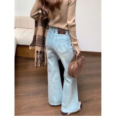 批发复古水洗蓝色直筒<b class='q'>牛仔裤</b>女装秋季高腰<b class='q'>弹力</b>阔腿裤黑色喇叭裤长裤子