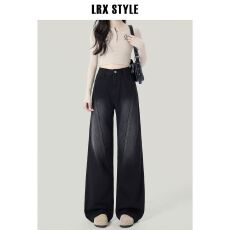 批发黑灰色高腰窄版阔腿<b class='q'>牛仔裤</b><b class='q'>女</b>秋冬2025年新款显瘦拖地<b class='q'>直筒</b>裤子