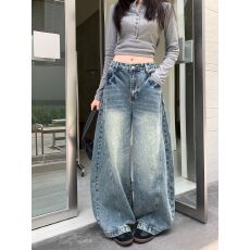 批发2025冬季新款美式辣妹风设计感高级百搭高腰宽松<b class='q'>阔腿裤</b>牛仔裤女潮