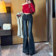 批发低腰设计感微喇牛仔裤大码女装2025年<b class='q'>秋</b>冬新款辣妹修身拖地喇叭裤