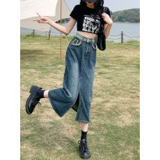 批发开叉<b class='q'>牛仔</b>半身裙女2026春夏潮流新款高腰梨形身材中长款a字<b class='q'>包臀裙</b>