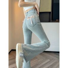 批发提臀喇叭裤女2026夏季新款小众设计高腰弹力显瘦小个子牛仔<b class='q'>微喇</b>裤