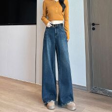 批发刺绣阔腿牛仔<b class='q'>裤</b>女长<b class='q'>裤</b>2026夏季新款高腰<b class='q'>显瘦</b>宽松垂感拖地<b class='q'>裤</b>子小众