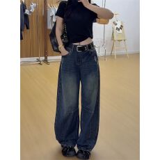 批发大码牛仔<b class='q'>裤</b>女夏季2026年新款阔腿<b class='q'>裤</b><b class='q'>胖</b>mm<b class='q'>显瘦</b>美式直筒弯刀<b class='q'>裤</b>子
