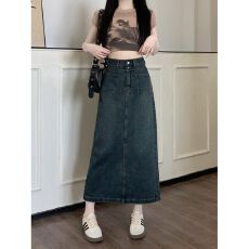 批发大码<b class='q'>复古</b>牛仔半身裙女夏季胖mm梨型身材遮胯高腰a字中长款包臀裙