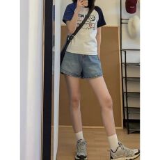 批发复古<b class='q'>牛仔</b><b class='q'>短裤</b>女<b class='q'>高腰</b>夏季新款胖mm大码显瘦梨形身材阔腿a字热裤子