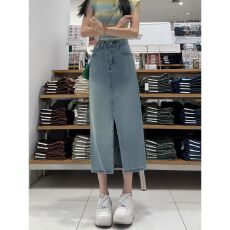 批发蓝色天丝牛仔半身裙女夏季薄款胖妹妹mm高腰遮胯显瘦中长款a字裙