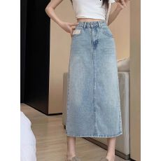批发大码开叉牛仔<b class='q'>半身裙</b>女2026新款夏季穿搭高腰显瘦a字中长款包臀裙
