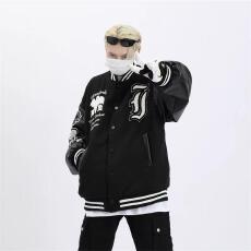 批发美式<b class='q'>街头</b>嘻哈高级感黑色字母印花棒球服外套男女冬季高街夹棉夹克