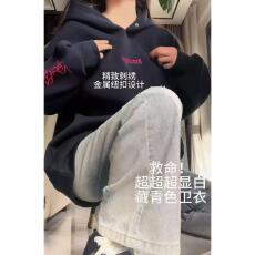 批发【云朵绒复合】薄款320g,厚款400g 美式字母刺绣连帽卫衣女