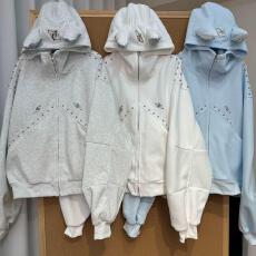 批发【云朵绒复合】薄款320g,厚款400g高街杜宾犬耳朵铆钉珍珠卫衣