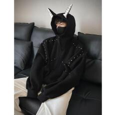 批发【云朵绒复合】薄款320g,厚款400g高街杜宾犬耳朵铆钉珍珠卫衣