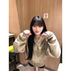 批发薄款 刺绣【广州原版面料】设计感条纹卫衣女