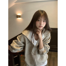 批发薄款 刺绣【广州原版面料】设计感条纹卫衣女