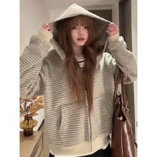 批发薄款 刺绣【广州原版面料】设计感条纹卫衣女