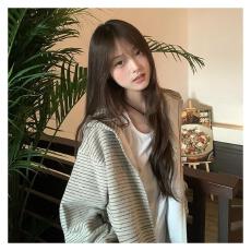 批发薄款 刺绣【广州原版面料】设计感条纹卫衣女