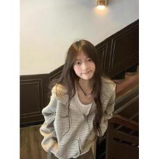 批发薄款 刺绣【广州原版面料】设计感条纹卫衣女