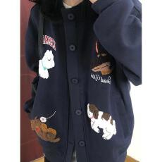 批发【云朵绒复合】薄款320g,厚款400g 刺绣卡通小狗开衫卫衣