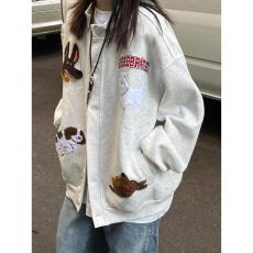 批发【云朵绒复合】薄款320g,厚款400g 刺绣卡通小狗开衫卫衣