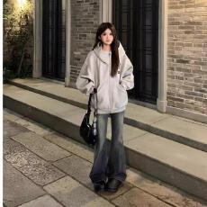 批发【云朵绒复合】薄款320g,厚款400g 气质连帽高领开衫卫衣女