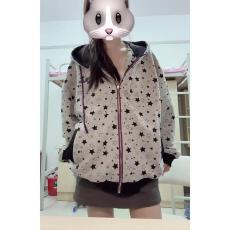 批发【云朵绒复合】薄款320g,厚款400g 高级复古星星满印开衫连帽卫衣