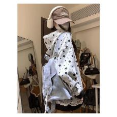 批发【云朵绒复合】薄款320g,厚款400g 高级复古星星满印开衫连帽卫衣