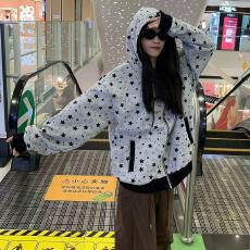 批发【云朵绒复合】薄款320g,厚款400g 高级复古星星满印开衫连帽卫衣